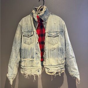 AMIRI Light Blue Distressed Denim Jacket Plaid Reversible